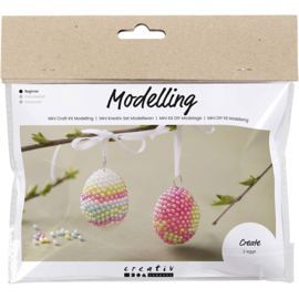 977662 Creativ Company Mini Hobbyset Boetseren, Ei met kraaltjes, pastelkleuren