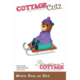 CC960 CottageCutz Dies Winter Bear On Sled 2.25"X2.6"