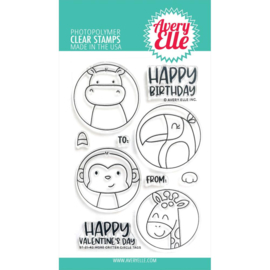 665728 Avery Elle Clear Stamp Set More Critter Circle Tags 4"X6"