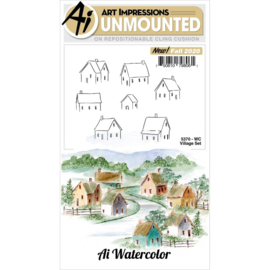 644038 Art Impressions Watercolor Cling Rubber Stamps Village