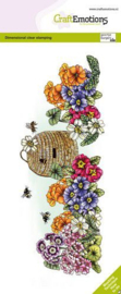 130501/4107 CraftEmotions clearstamps Slimline Primula met bijenkorf GB Dimensional stamp