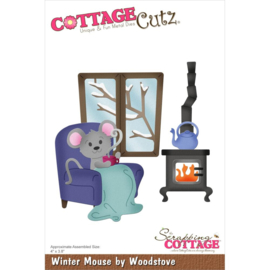 CC968 CottageCutz Dies Winter Mouse By Woodstove 4"X3.8"