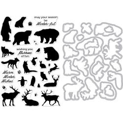 521073 Hero Arts Clear Stamp & Die Combo Winter Animals