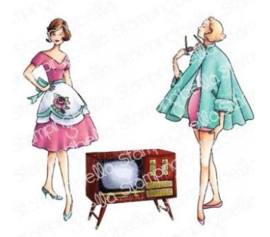 EB962 Stamping Bella Cling Stamps Edgar And Molly Vintage TV Set