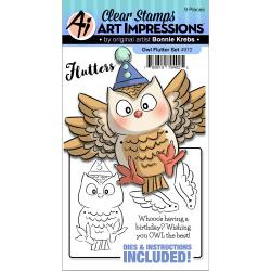 373465 Art Impressions Flutters Stamp & Die Set Owl