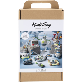 977808 Creativ Company Hobbyset Boetseren, Robot, blauw, grijs, rood, verzilverd