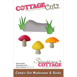 CC939 CottageCutz Dies Campin' Out Mushrooms & Rocks 2.1"X1.1"