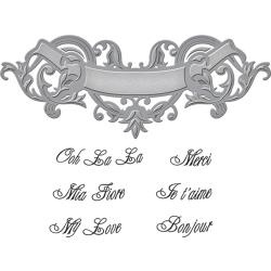 SDS103 Spellbinder Ooh La La Stamp & Die Set Scroll Banner By Stacey Caron