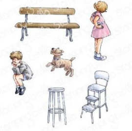 EB928 Stamping Bella Cling Stamps Edgar And Molly's Vintage Bench Set