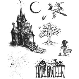 CMS 308 Tim Holtz Cling Stamps Haunted House 7"X 8.5"