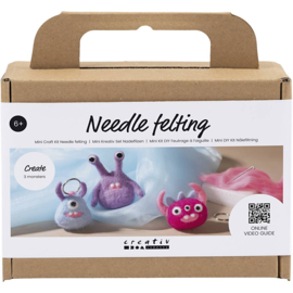 977650 Creativ Company Mini Hobbyset Naaldvilten, Monster, diverse kleuren