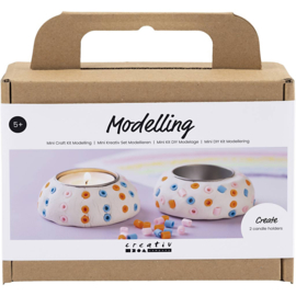 977729 Creativ Company Mini Hobbyset Boetseren, Kaarsenhouders, wit
