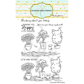 652985 C3AJ453 Colorado Craft Company Clear Stamps Topiaries & Kitten-By Anita Jeram 4"X6"