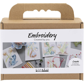 977860 Creativ Company Mini Hobbyset Borduurwerk, Schilderijen met borduurwerk, diverse kleuren