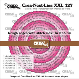 CLNestXXL127 Crealies Crea-nest-dies XXL Cirkels ruwe randen en stiklijn