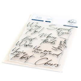 PF151922 Pinkfresh Studio Clear Stamp Set Modern Script Sentiments 4"X6"