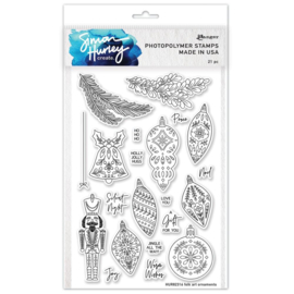 HUR82316 Simon Hurley create. Clear Stamps Folk Art Ornaments 6"X9"