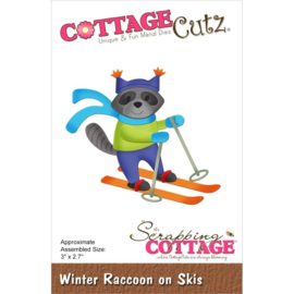 CC971 CottageCutz Dies Winter Raccoon On Skis 3"X2.7"