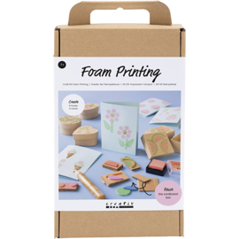 977743 Creativ Company Hobbyset Foam Druk, Versierde dozen en kaarten, beige, mid groen, mint, helder rood