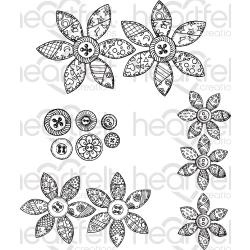 553012 Heartfelt Creations Cling Rubber Stamp Set Buttons & Blooms 5"X6.5"