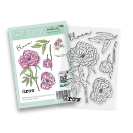PD8749 Mixed Flowers Bloom & Grow Peony Craft Stamps 14pcs