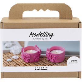 977843 Creativ Company Mini Hobbyset Boetseren, Theelichthouders, roze