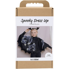 977856 Creativ Company Hobbyset Griezelige Verkleedkleding, Vleermuiscape en hoofdband, zwart, zwart glitter