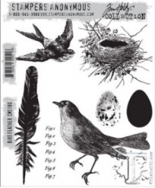 371529 CMS180 Tim Holtz Cling Rubber Stamp Set Bird Feather