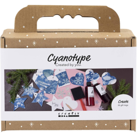 977825 Creativ Company Mini Hobbyset Cyanotypie, Geschenklabels, blauw, zilver