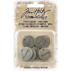 218817 Idea-Ology Metal Typed Tokens Christmas Words & Numbers .75" 18/Pkg