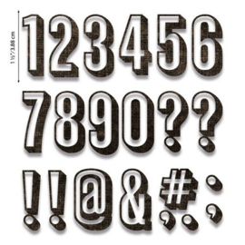 664808 Sizzix Thinlits Die Set - Alphanumeric Shadow Numbers 21PK  Tim Holtz