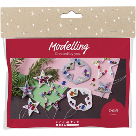 977830 Creativ Company Mini Hobbyset Boetseren, Sterren, zilver, wit