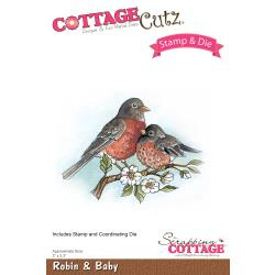 091568 CottageCutz Stamp & Die Set Robin & Baby 3"X2.3"