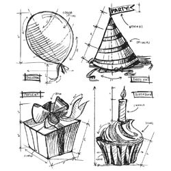 036462 Tim Holtz Cling Rubber Stamp Set Birthday Blueprint