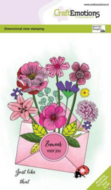 130501/1364 CraftEmotions clearstamps A6 - Boeket in envelop en seal label GB Dimensional stamp