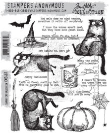 CMS 407 Tim Holtz Cling Stamps Snarky Cat Halloween 7"X8.5"