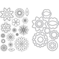 251991 Hero Arts Clear Stamp & Die Combo Blossoms For Coloring