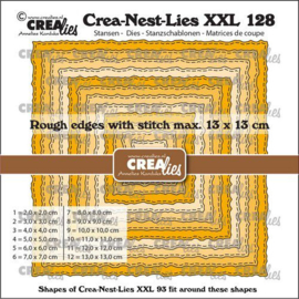 CLNestXXL128 Crealies Crea-nest-dies XXL Vierkanten ruwe randen en stiklijn