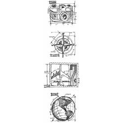 344096 Tim Holtz Mini Blueprints Strip Cling Rubber Stamps Travel