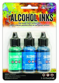 TAK69669 Ranger Alcohol Ink Ink Kits Teal/Blue Spectrum