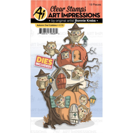 605201 Art Impressions Critter Cubbies Clear Stamp & Die Set Autumn Owl