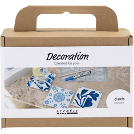 977782 Creativ Company Mini Hobbyset Tekenen, Porseleinen onderzetters, blauw