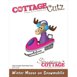 CC966 CottageCutz Dies Winter Moose On Snowmobile 2.2"X2.6"