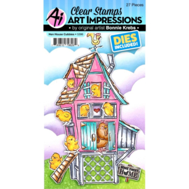 658923 Art Impressions Critter Cubbies Clear Stamp & Die Set Hen House Cubbies