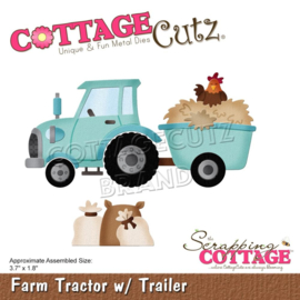 CC897 CottageCutz Dies Farm Tractor W/Trailer 3.7"X1.8"