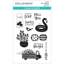STP076 Spellbinders Clear Acrylic Stamps Many Greetings