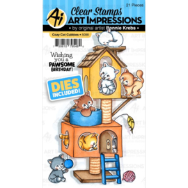 571606 Art Impressions Critter Cubbies Clear Stamp & Die Set Cozy Cat