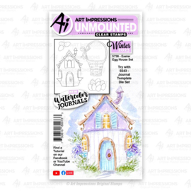 687396 Art Impressions Watercolor Clear Stamps Easter Egg House