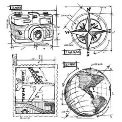 036457 Tim Holtz Cling Rubber Stamp Set Travel Blueprint