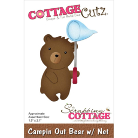 CC932 CottageCutz Dies Campin' Out Bear W/ Net 1.5"X2.1"